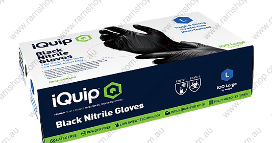 [iQuip] Textured Black Nitrile Gloves 6mil - Large x 100