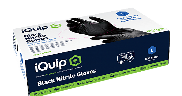 [iQuip] Textured Black Nitrile Gloves 6mil - Medium x 100